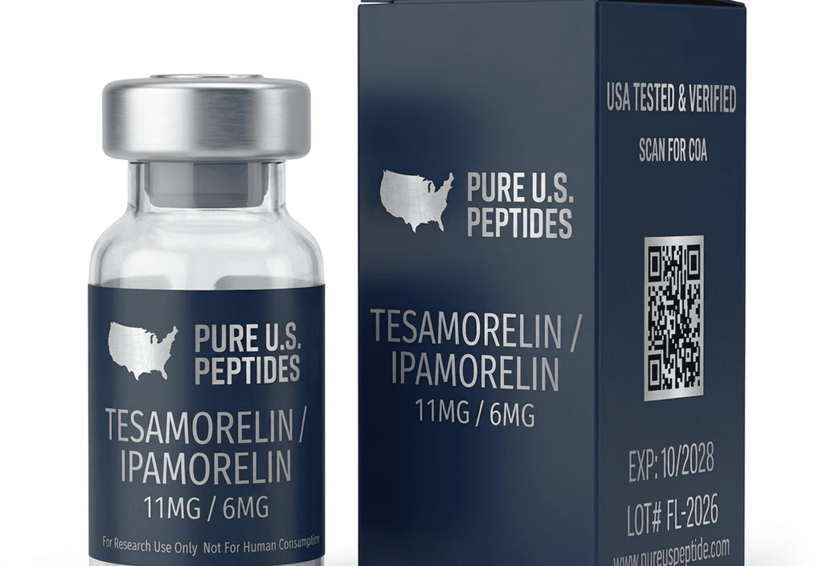 Pure U.S. Peptides vials arranged on a tabletop